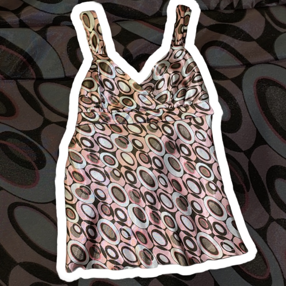 iz Byer California brown pink and white silk tank